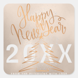 Happy New Year Roos Gold Metallic Copper Vierkante Sticker