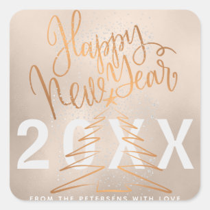 Happy New Year Roos Gold Metallic Copper Vierkante Sticker