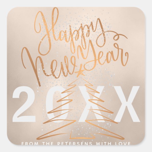 Happy New Year Roos Gold Metallic Copper Vierkante Sticker (Voorkant)