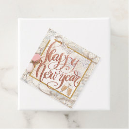 Happy New Year Roos Gold Script Champagne Bedankjes Labels
