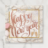 Happy New Year Roos Gold Script Champagne Bedankjes Labels (Voorkant)