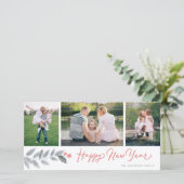 Happy New Year Rustic Floral 3 Photo Collage Feestdagenkaart (Staand voorkant)