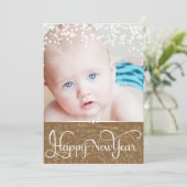 Happy New Year Rustic Wood Sparkle Stars Kerstmis Feestdagenkaart (Staand voorkant)