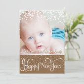 Happy New Year Rustic Wood Sparkle Stars Kerstmis Kaart (Staand voorkant)