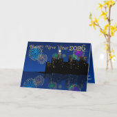Happy New Year’s Eve Midnight Fireworks City Light Kaart (Gele Bloem)