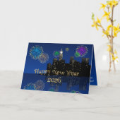 Happy New Year’s Eve Midnight Fireworks City Light Kaart (Gele Bloem)