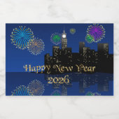 Happy New Year’s Eve Midnight Fireworks City Light Likeurfles Etiket (Enkel label)