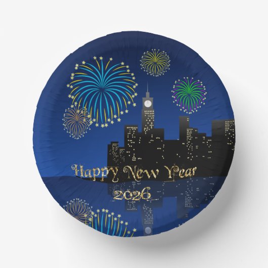 Happy New Year’s Eve Midnight Fireworks City Light Papieren Kommen (Voorkant)