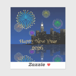 Happy New Year’s Eve Midnight Fireworks City Light Sticker