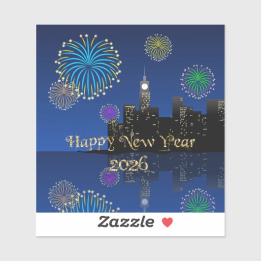 Happy New Year’s Eve Midnight Fireworks City Light Sticker (Vel)