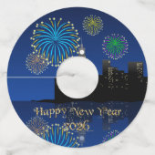 Happy New Year’s Eve Midnight Fireworks City Light Wijnglaslabel (Achterkant)