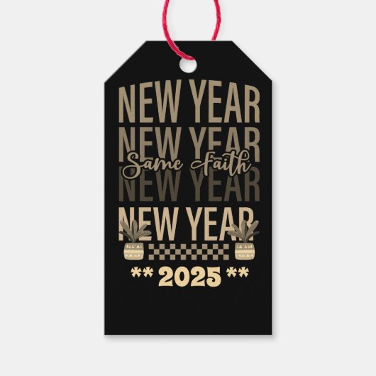 Happy New Year Same Faith goud zwart kleur Cadeaulabel (Voorkant)