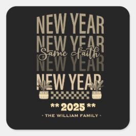 Happy New Year Same Faith goud zwart kleur Vierkante Sticker