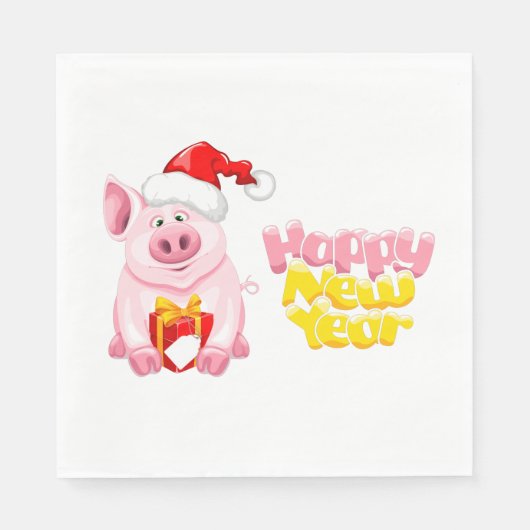 happy new year santa claus christmas pig servet (Voorkant)