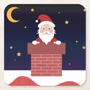 Happy New Year Santa op het dak Kartonnen Onderzetters