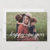 Happy New Year Script 2 familie foto Aangepast Feestdagenkaart (Voorkant)