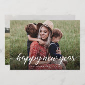 Happy New Year Script 2 familie foto Aangepast Feestdagenkaart (Voorkant / Achterkant)