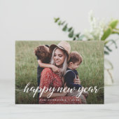 Happy New Year Script 2 familie foto Aangepast Feestdagenkaart (Staand voorkant)