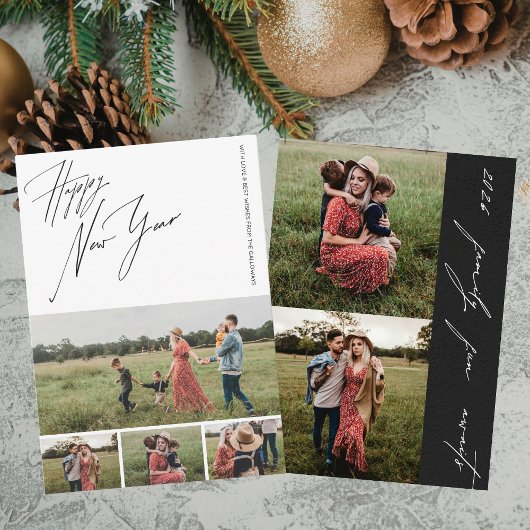 Happy New Year Script 6-Photo Collage Family Feestdagenkaart