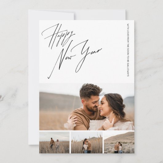 Happy New Year Script 6-Photo Engaged Couples Feestdagenkaart (Voorkant)