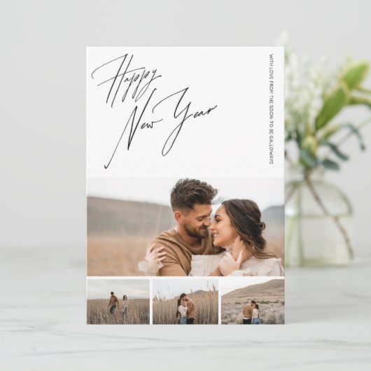 Happy New Year Script 6-Photo Engaged Couples Feestdagenkaart (Staand voorkant)