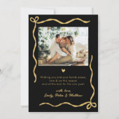 Happy New Year Script Black Gold Gold Bow 2 Photo Feestdagenkaart (Achterkant)