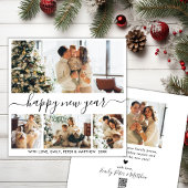 Happy New Year Script Black White 4 Photo Collage Feestdagenkaart