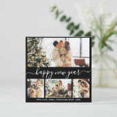 Happy New Year Script Black White Photo Collage Feestdagenkaart (Staand voorkant)