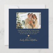 Happy New Year Script Blue Gold 4 Photo Collage Feestdagenkaart (Achterkant)