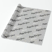 Happy New Year Script Custom Name Grey Gold Cadeaupapier (Uitgerold)