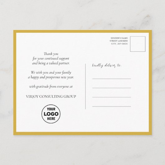 Happy New Year Script Festive Gold Stars Business Briefkaart (Achterkant)