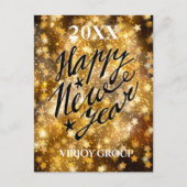 Happy New Year Script Festive Gold Stars Business Briefkaart (Voorkant)