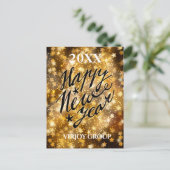 Happy New Year Script Festive Gold Stars Business Briefkaart (Staand voorkant)