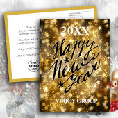 Happy New Year Script Festive Gold Stars Business Briefkaart