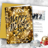 Happy New Year Script Festive Gold Stars Business Feestdagen Kaart