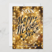 Happy New Year Script Festive Gold Stars Business Feestdagenkaart (Voorkant)