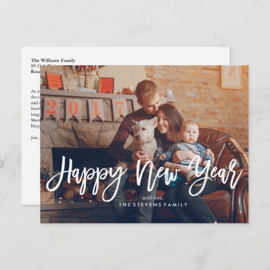 Happy New Year Script-foto Feestdagenkaart (Voorkant / Achterkant)