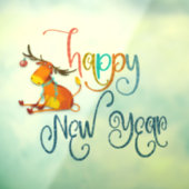 Happy New Year Script Funny Reindeer Raamsticker (Vel 3)