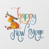 Happy New Year Script Funny Reindeer Raamsticker (Vel)