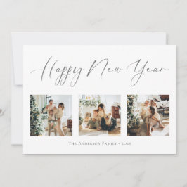 Happy New Year Script Gray 2 Multi Photo Collage Feestdagenkaart