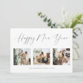 Happy New Year Script Gray 2 Multi Photo Collage Feestdagenkaart (Staand voorkant)