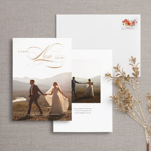 Happy New Year Script Holiday Full-fotokaart Feestdagenkaart