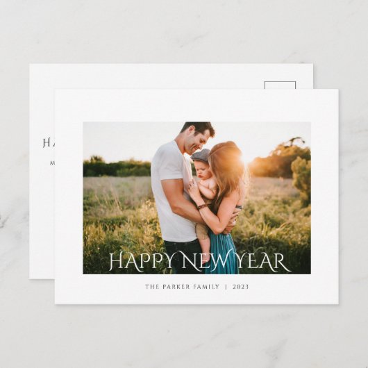 Happy New Year Script Minimalist Feestdagenkaart (Voorkant / Achterkant)