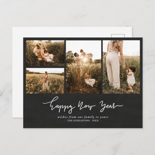  Happy New Year-script | Multi Photo Feestdagenkaart (Voorkant / Achterkant)