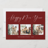 Happy New Year Script Red Multi Photo Collage Holi Feestdagenkaart (Voorkant)
