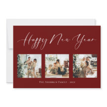 Happy New Year Script Red Multi Photo Collage Holi