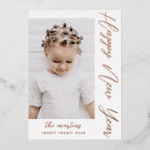 Happy New Year Script Two Photo Roos Gold Folie Feestdagenkaart (Voorkant)