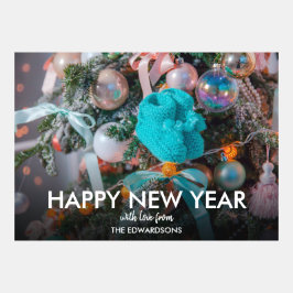 Happy New Year-scriptfamiliekaart met fotovakantie