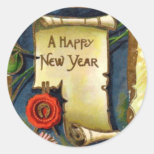 Happy New Year Scroll Ronde Sticker (Voorkant)