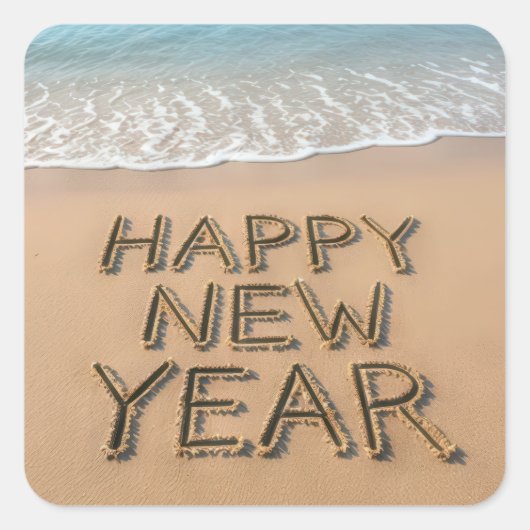 Happy New Year Seashore Vierkante Sticker (Voorkant)